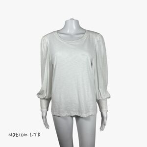 Nation LTD Women's Loren Slub Knit Peasant-Sleeve Tee in White Size M Casual